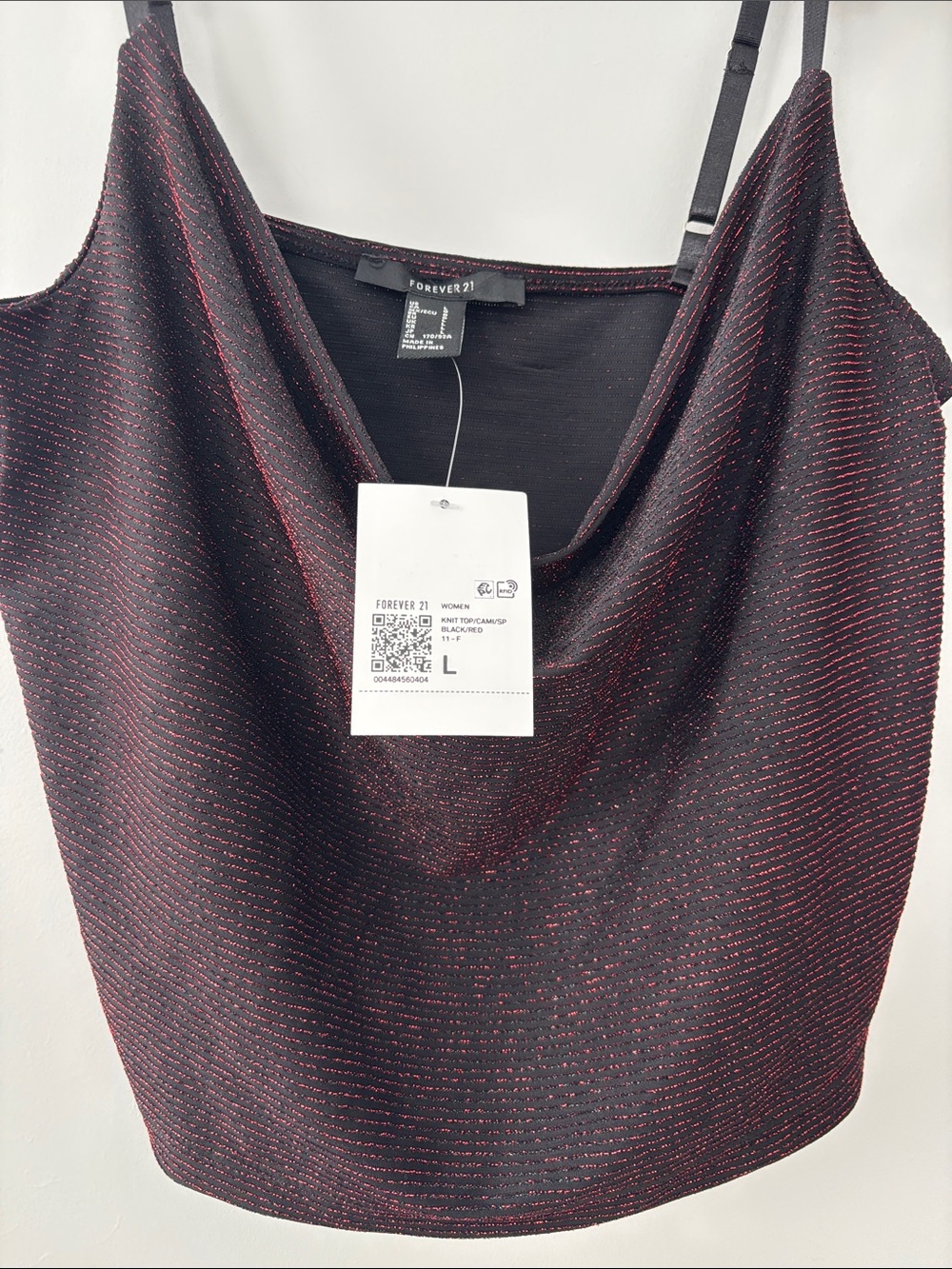 Forever 21 Black Cowl Neck Tank with Red Metallic Thread